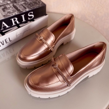 Mocassim Feminino Clássico Strass Cobre