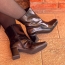 Bota Feminina Salto Bloco Bico Quadrado Verniz Molhado Preto